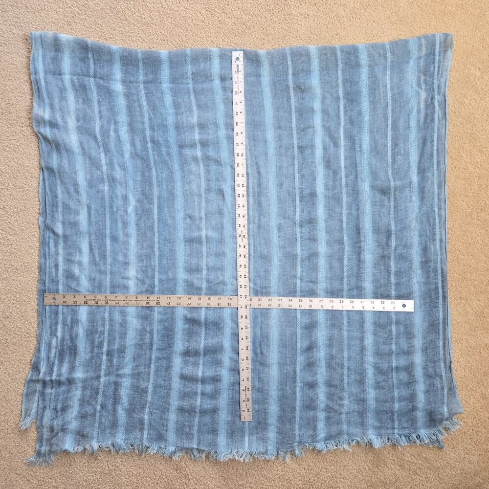 Linen-Look Large Striped Wrap Scarf Shawl Blue